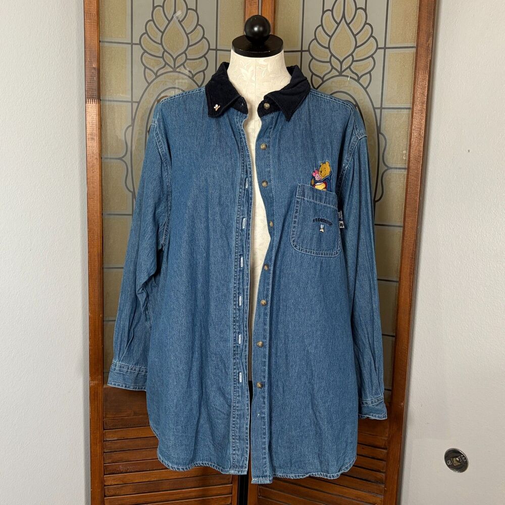 Disney Vintage Winnie the Pooh Denim and Corduroy Button Up Plus Sie 22/24 - Picture 2 of 15